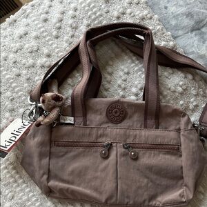 Kipling Taupe Brown Shoulder Bag with Monkey Charm new with tags